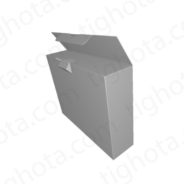 جعبه مقوایی درب از وجه بالا و پایین جعبه، مدل قفل خاص، دارای قفل اطمینان، محل اتصال لب چسب EVF11082