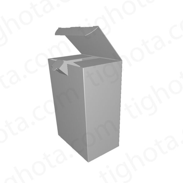 جعبه مقوایی درب از وجه بالای جعبه، مدل قفل عادی به همراه زبانه قفل اضافی، قفل زیر جعبه لاک باتم، محل اتصال لب چسب EVF11120