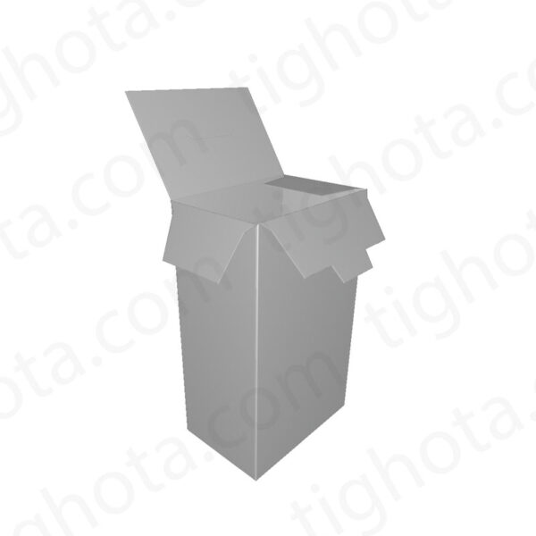 جعبه مقوایی درب از وجه بالای جعبه ، بسته شدن توسط زبانه متصل به در ، قفل زیر جعبه کراش لاک باتم، محل اتصال لب چسب EVF11240