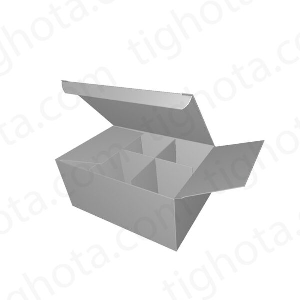 جعبه مقوایی خاص،  درب از وجه بالای جعبه، قفل زیر جعبه کراش لاک باتم، به همراه منقسم متصل به بدنه، محل اتصال لب چسب EVF11280