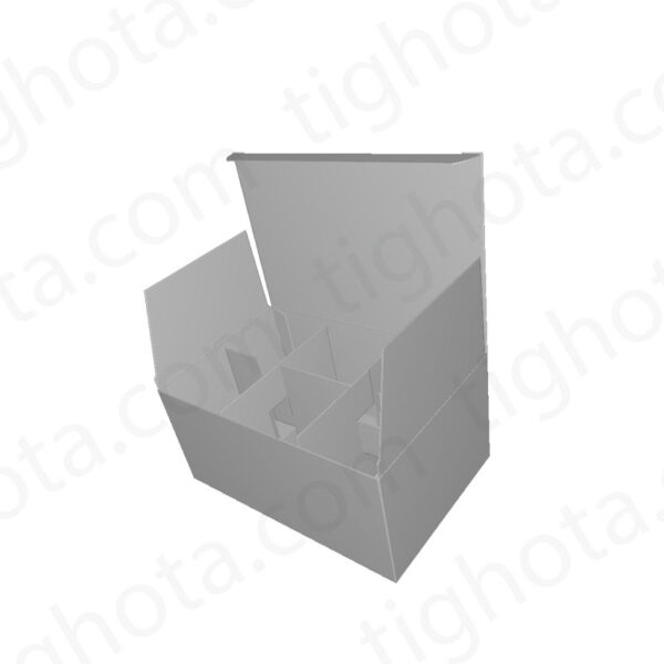 جعبه مقوایی خاص،  درب از وجه بالای جعبه، قفل زیر جعبه کراش لاک باتم، به همراه منقسم متصل به بدنه، محل اتصال لب چسب EVF11281